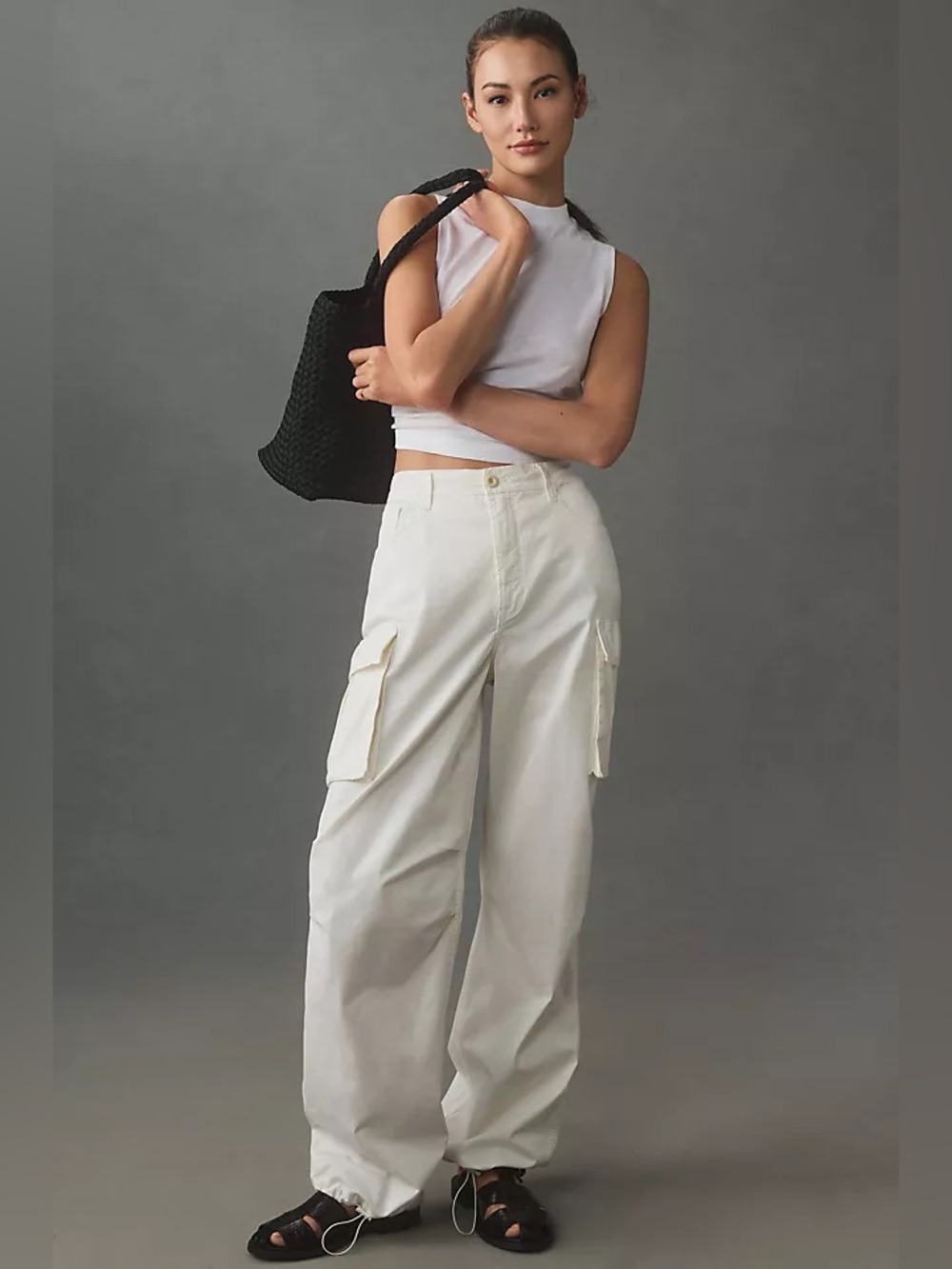 NWT Good American White Baggy Cargo Pants - Picture 2 of 13
